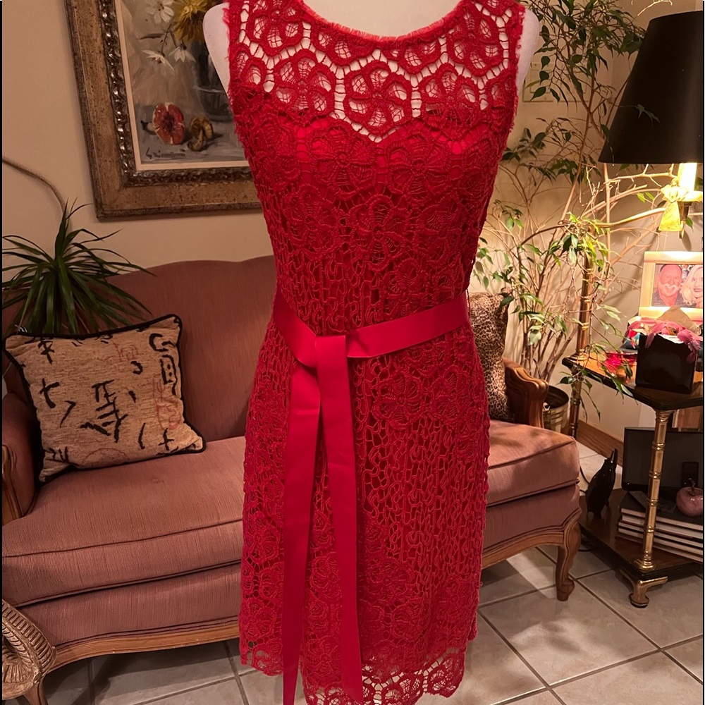 Yoana Baraschi Pompoi Red Lace Sleeveless Size 12 Dress